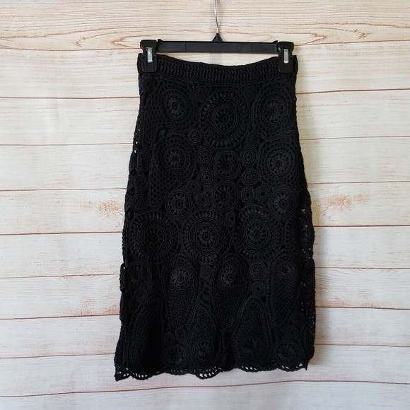 Rare! Orley 100% Silk Crochet Knit Lined A-Line Skirt